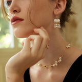 Vintage Pearl & Shell Earrings - 925 Silver (Gold-Tone)