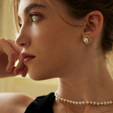 925 Silver Pearl Earrings - Gold/Silver-Tone (9mm Pearl)
