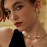 925 Silver Pearl Earrings - Gold/Silver-Tone (9mm Pearl)