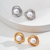 925 Silver Pearl Earrings - Gold/Silver-Tone (9mm Pearl)
