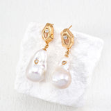 Baroque Pearl & Zircon Earrings - 925 Silver (Gold-Tone)