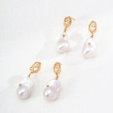 Baroque Pearl & Zircon Earrings - 925 Silver (Gold-Tone)