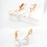Baroque Pearl & Zircon Earrings - 925 Silver (Gold-Tone)