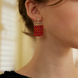 Red Agate Stud Earrings - 925 Silver (Gold-Tone)