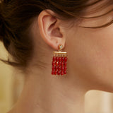 Red Agate Stud Earrings - 925 Silver (Gold-Tone)