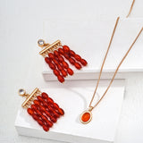 Red Agate Stud Earrings - 925 Silver (Gold-Tone)