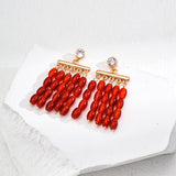 Red Agate Stud Earrings - 925 Silver (Gold-Tone)