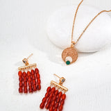 Red Agate Stud Earrings - 925 Silver (Gold-Tone)