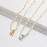Adjustable Heart Pearl Necklace - 925 Silver (Gold-Tone)