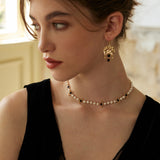 Evil Eye Pearl & Onyx Necklace - 925 Silver (Gold-Tone)