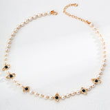 Evil Eye Pearl & Onyx Necklace - 925 Silver (Gold-Tone)