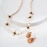 Evil Eye Pearl & Onyx Necklace - 925 Silver (Gold-Tone)