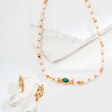Adjustable Pearl & Malachite Necklace - 925 Silver (Gold-Tone)