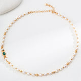 Adjustable Pearl & Malachite Necklace - 925 Silver (Gold-Tone)