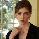 Adjustable Pearl & Zircon Pendant Necklace - 925 Silver (Gold-Tone)
