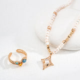 Adjustable Pearl & Zircon Pendant Necklace - 925 Silver (Gold-Tone)
