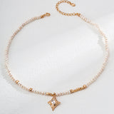Adjustable Pearl & Zircon Pendant Necklace - 925 Silver (Gold-Tone)