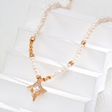 Adjustable Pearl & Zircon Pendant Necklace - 925 Silver (Gold-Tone)