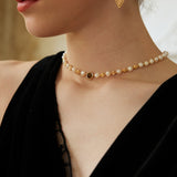 Adjustable Tiger's Eye & Pearl Necklace - 925 Silver