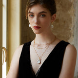 Adjustable Baroque Pearl Necklace - 55+6cm Gold-Tone 925 Silver