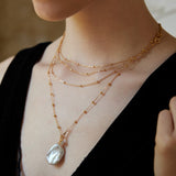 Adjustable Baroque Pearl Necklace - 55+6cm Gold-Tone 925 Silver