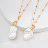 Adjustable Baroque Pearl Necklace - 55+6cm Gold-Tone 925 Silver
