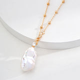 Adjustable Baroque Pearl Necklace - 55+6cm Gold-Tone 925 Silver