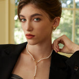 Adjustable Pearl & Zircon Necklace - 43-48cm (Silver/Gold-Tone 925 Silver)