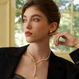 Adjustable Pearl & Zircon Necklace - 43-48cm (Silver/Gold-Tone 925 Silver)