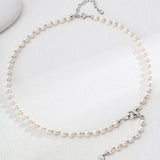 Adjustable Pearl & Zircon Necklace - 43-48cm (Silver/Gold-Tone 925 Silver)