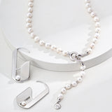 Adjustable Pearl & Zircon Necklace - 43-48cm (Silver/Gold-Tone 925 Silver)