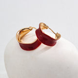 Red Enamel Stud Earrings - Gold-Tone 925 Silver