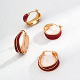 Red Enamel Stud Earrings - Gold-Tone 925 Silver