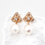 Pearl & Zircon Earrings - 925 Silver (Gold/Silver-Tone)