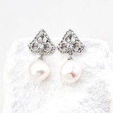 Pearl & Zircon Earrings - 925 Silver (Gold/Silver-Tone)