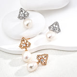 Pearl & Zircon Earrings - 925 Silver (Gold/Silver-Tone)