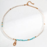 Adjustable Pearl & Blue Mother-of-Pearl Necklace - Vintage Gold 925 Silver