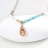 Adjustable Pearl & Blue Mother-of-Pearl Necklace - Vintage Gold 925 Silver