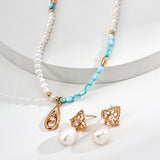 Adjustable Pearl & Blue Mother-of-Pearl Necklace - Vintage Gold 925 Silver