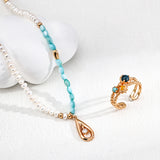 Adjustable Pearl & Blue Mother-of-Pearl Necklace - Vintage Gold 925 Silver