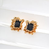 Black Enamel Stud Earrings - Vintage Gold 925 Silver (2x1.5cm)