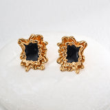 Black Enamel Stud Earrings - Vintage Gold 925 Silver (2x1.5cm)