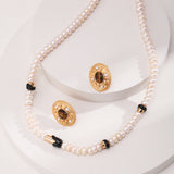 Vintage Gold-Tone Tiger's Eye & Pearl Earrings - 925 Sterling Silver