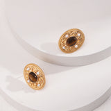 Vintage Gold-Tone Tiger's Eye & Pearl Earrings - 925 Sterling Silver