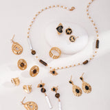 Vintage Gold-Tone Tiger's Eye & Pearl Earrings - 925 Sterling Silver