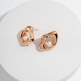 Asymmetric Pearl Earrings & Adjustable Necklace Set - 925 Silver (Silver/Gold-Tone)