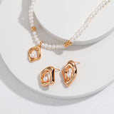 Asymmetric Pearl Earrings & Adjustable Necklace Set - 925 Silver (Silver/Gold-Tone)