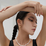Asymmetric Pearl Earrings & Adjustable Necklace Set - 925 Silver (Silver/Gold-Tone)