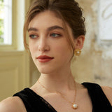 Adjustable Pearl Pendant Necklace - 925 Silver (Silver/Gold-Tone)