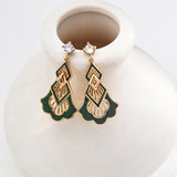 Vintage Gold-Tone Enamel & Zircon Drop Earrings - 925 Silver